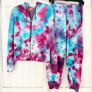 Aviator Nation Vibrant Tie-Dye Joggers - Magenta and Aqua